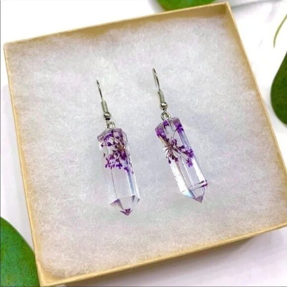 PURPLE DANDELOIN GEO DANGLE EARRINGS - Picture 5 of 10